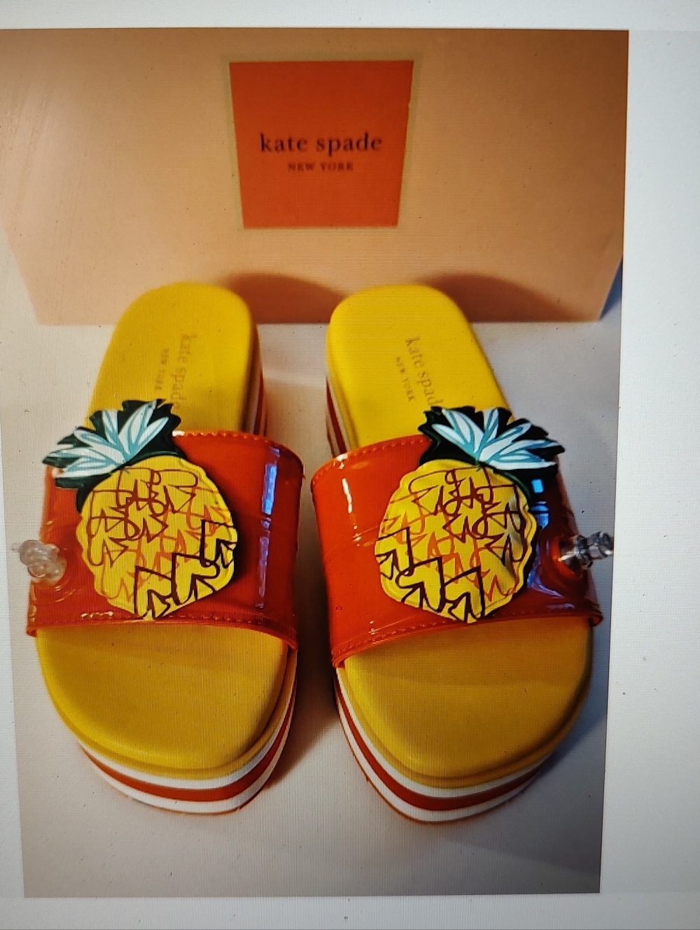 KATE SPADE Limoncello Platform Slide Sandals Pineapple Accent Barbiecore 5 B